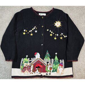Quacker Factory Christmas Sweater Dogs Embroidery Appliques Beads Ramie Women 1X